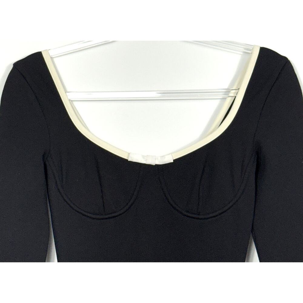 STAUD Berry Dress sleek black maxi white trim neckline long sleeves Sz XS - Picture 5 of 14